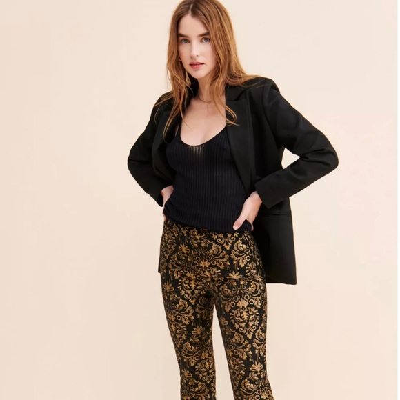 Urban Outfitters Womens Pants Tapestry Jacquard Cropped Black Gold Size 6 - Picture 6 of 16